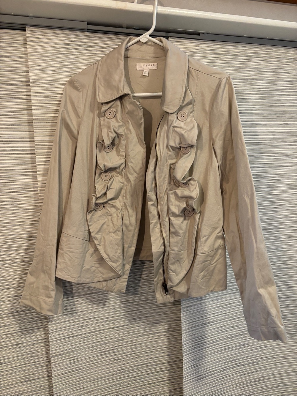 Kenar Light Taupe Ruffle-Trim Button Jacket